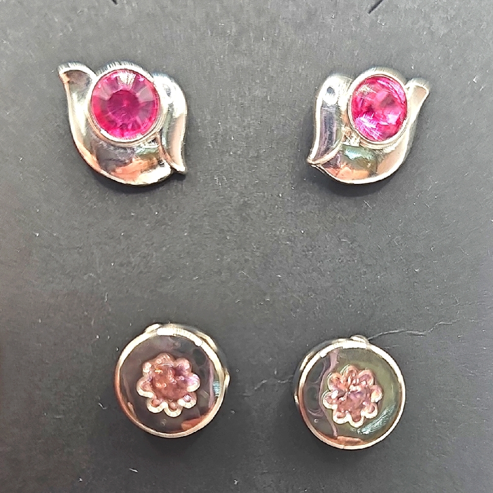5/$25 Elegant Silvertone and Pink Crustal Stud Earrings Set